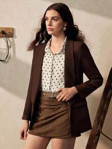 AYYEMERY ROSE Chaqueta tipo blazer elegante de color liso con cuello estilo chal, de manga larga delgada para uso en la oficinaAYY - Marrón 2 - Ver 3