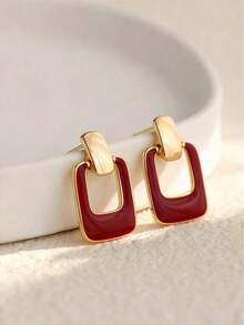 1 Pair Of Versatile Square Earrings In Black, Unique And Elegant Vintage Design For Women, Suitable For Daily Wear, Dates, Vacations, Weddings, Holidays, Birthday Gifts, Mother's Day, Valentine's Day - 波爾多 - 查看 2