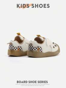 1 Pair Cartoon Animal Pattern Plaid Decorated Mesh & Synthetic Leather Round Toe Hook And Loop Toddler Shoes, Cute & Fun For Babies And Toddlers, Suitable For Daily Wear, Indoor And Outdoor Play [Please Select Size Based On Actual Cm Measurement] - Khaki - View 5