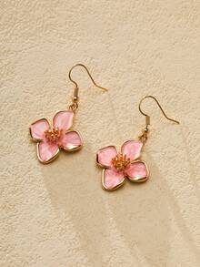 Nocturel 1 Pair Fashionable, Elegant, Luxury, Sweet, Minimalist, Versatile Enamel 4-Petal, 5-Leaf, 6-Leaf, Daisy Floral Earrings In Pink, White, Magenta, Orange, Purple, Red, Green, Suitable For Spring/Summer Everyday And Holiday Wear - Pink - View 4