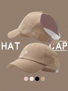1pc Women's Heart Embroidery Ponytail Hole High Crown Baseball Cap, Fashionable And Stylish, Multifunctional Face-Shielding Bucket Hat, Wide Brim Sun Protection, Suitable For Spring, Summer, Autumn And Winter, Suitable For Outdoor Sports, Baseball, Golf And Daily Commute - Multicolor - View 8