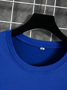 Men's T-Shirt With Racing Letter Print, Round Neck, Short Sleeve For Summer Outdoor Sports. - 藍色 - 查看 3