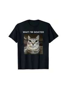 Wait i'm Goated Print Men's Plus Size Casual Short Sleeve T-Shirt, Lightweight Comfortable Summer Top - Preto - Ver 1