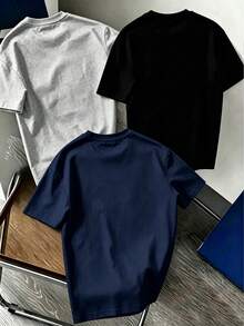 3pcs Tween Boy Popular Graphic Print Crew Neck Short Sleeve T-Shirt, Suitable For Daily Wear, School, Street Style, Fashionable Summer Top, Aesthetic - Black - View 2