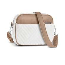 Premium Quilted Crossbody Bags For Women With Anti-Pickpocket Clip, Vegan Leather Handbags, Travel Purses For Women - 白色和石色,配人造皮革錶帶 - 查看 1