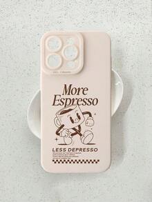 Liquid Silicone Protective Case With Vintage "Large Espresso" Coffee Cup Pattern In Milky White, Compatible With IPhone And Galaxy - 彩色 - 查看 3
