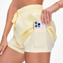 guangzhougaolangshangmao Sovereign Charm Pantalones cortos deportivos casuales de mujer con abertura y cordón en la cintura, de unicolor, para verano - Rosa - Ver 4