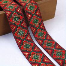 1/5 Yard Bohemian Style Embroidered Jacquard Ribbon Fabric, Vintage Floral Decorative Trim Satin Fabric For DIY Crafts And Home Decor - Multicolor B - View 3