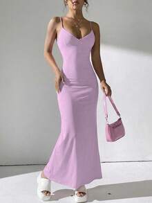 Vestido de encaje ajustado, de tirantes finos y largo, elegante y romántico para cita nocturna, Día de San Valentín o fiesta de verano - Rosa Pálido - Ver 1