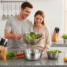 Household Kitchen Washing Bowl Set Double Layer Design For Daily Food Preparation - Silver - View 5