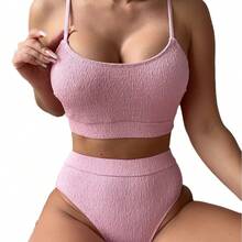 Traje de Baño Bikini de Color Sólido 2417 - Rosa vieja - Ver 5