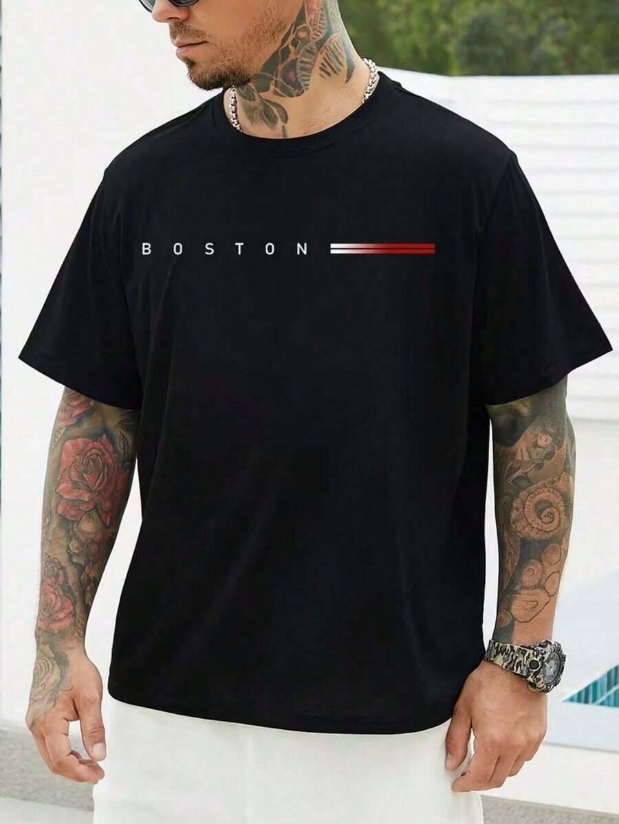 Versatile Casual Loose Fit Short Sleeve T-Shirt With Fun Print, Ideal For Holidays, Work And Everyday Wear - 紅色和黑色 - 查看 1