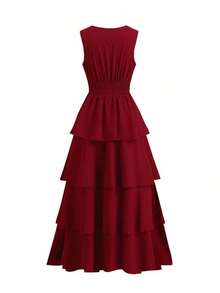 xheEllevyn Vestido de falda larga y elegante para mujer, vestido de diosa con cuello en V y cintura elástica, adecuado para banquetes y fiestas en otoño/invierno, color marrónxhe - Rojo 2 - Ver 3