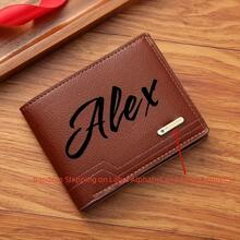[Custom Service] Personalized Custom Letter Solid Color Men's Wallet, Black Fashion Foldable Card Holder, Casual Men's Coin Purse, Suitable For Husband, Bag Birthday Gift, Holiday Anniversary Gift - Black - View 5