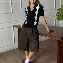MewMuse.  Blusa de punto holgada de estilo casual y de oficina con bloques de color tipo argyle para mujer, ideal para primavera y verano - Negro - Ver 5