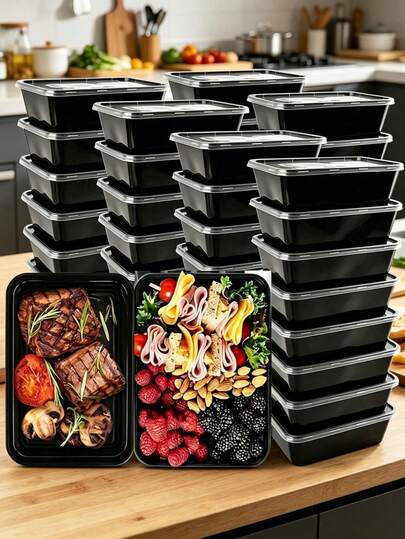 Bộ 100 hộp đựng thức ăn, bao gồm 50 nắp và 50 hộp, có thể xếp chồng lên nhau để bảo quản thực phẩm, thiết kế chống rò rỉ giúp giữ thực phẩm tươi ngon. Những hộp đựng thức ăn dùng một lần này rất lý tưởng cho việc mua đồ ăn mang về và chuẩn bị bữa ăn trước.