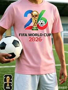 [FIFA World Cup Licensed]2026 World Cup, Football-Themed Fun Printed Short-Sleeve T-Shirt, Street Style Print Design, Summer Top, A Must-Have For Fans - 粉色 - 查看 1