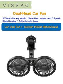 ViSSKO Dual-Head Car Fan, 3600mAh Battery Life, 3-Speed Adjustable With Digital Display, Independent Control, Multi-Angle Tilt, Headrest/Suction Cup Mount Options, Adjustable Headrest Vent For Backseat, Essential For Summer - Battery Life Model - View 17