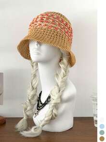 1 pièce Chapeau seau en tricot jacquard pour femmes, chapeau de bassin à large bord respirant et polyvalent pour l'été, chapeau seau à large bord respirant et polyvalent pour la protection solaire au printemps, chapeau seau à large bord respirant et polyvalent pour la protection solaire en été - multicolore - Voir 19