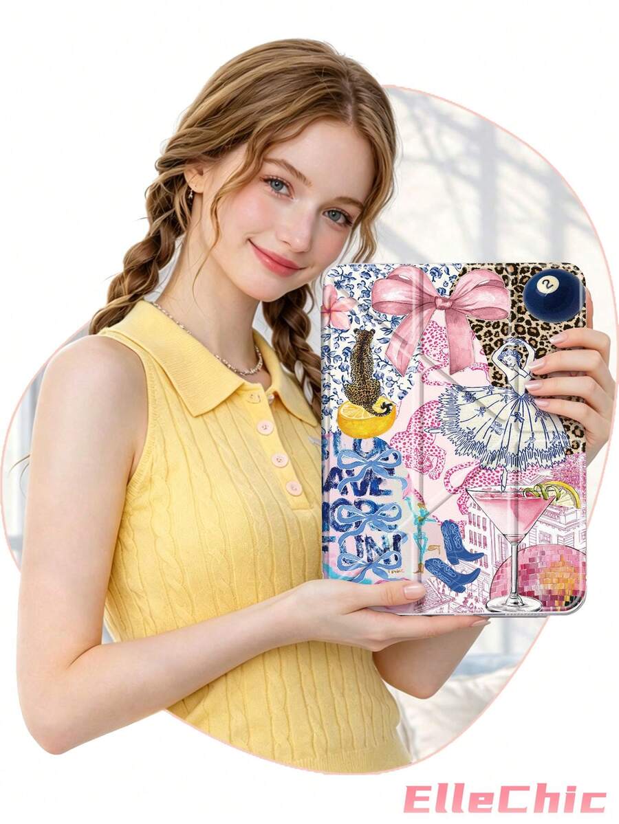 芭蕾舞女孩、酒杯、豹纹、拼布图案保护套,兼容 iPad Air 8(M4)2026(11 英寸)、Air 4/5 10.9 英寸、7/8/9 代 10.2 英寸,内置笔槽,兼容三星 Tab S6 10.4 英寸,兼容 Kindle 第 11 代(2022/2024)、Kindle Clara 2E、Clara Colour、Clara BW (6 英寸) 和 Libra Colour (7 英寸),可爱少女风时尚设计,平板电脑桌面装饰,生日和节日礼物。 - 彩色 - 查看 1