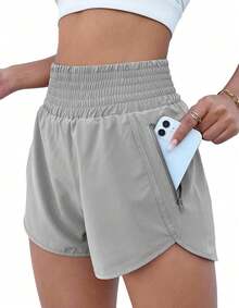 Women's High-Rise Workout Shorts - Lightweight Quick-Dry Athletic Shorts With Zip Pocket, Built-In Liner For Running, Yoga, Gym - Gray 1 - View 2