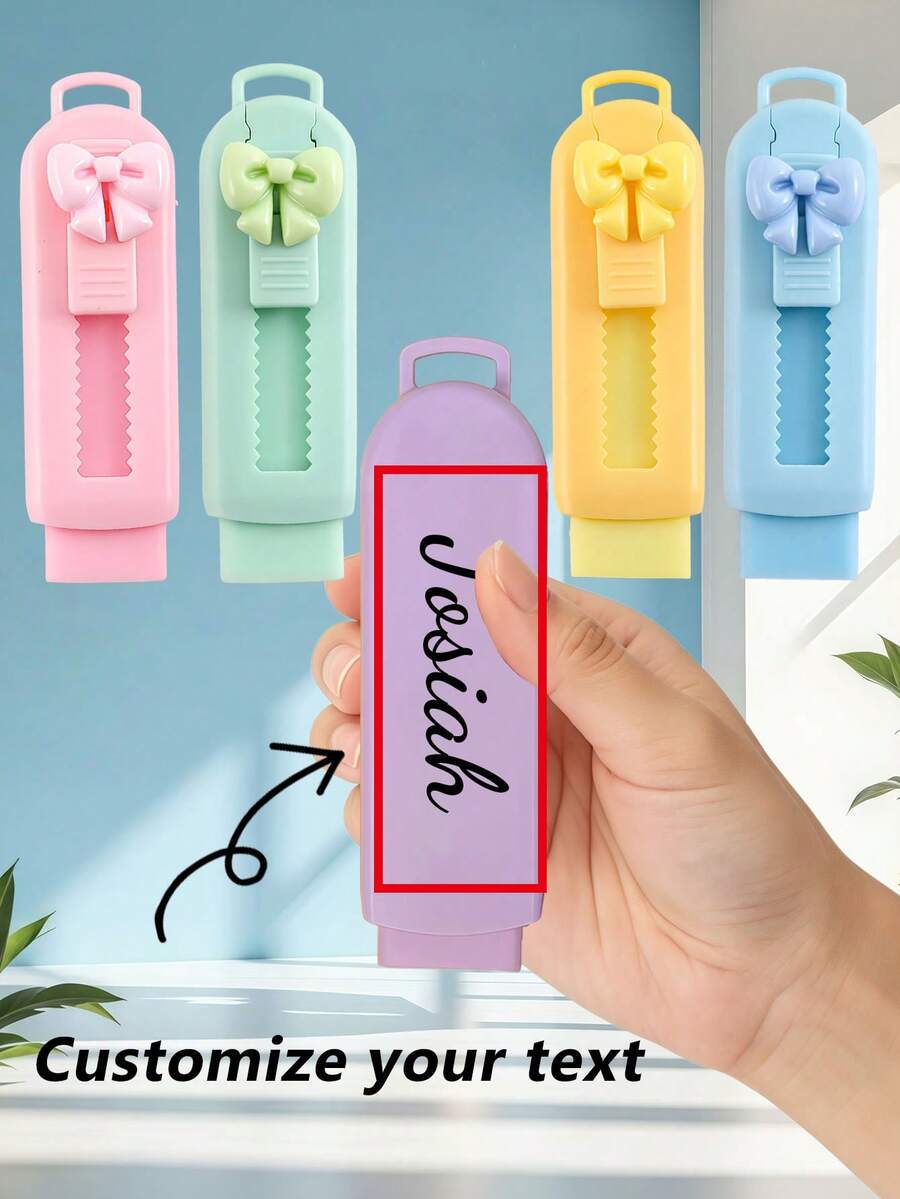 [Customized]1pc Push-Pull Eraser Set, Cute Bow-Shaped Eraser, Made Of Durable ABS Material, Push-Pull Design, Macaron Color Scheme, Suitable For Office And School Use, Back To School, Graduation Season, Etc., Personalized Gift For Friends And Family.,Back To School - Multicolor - View 1
