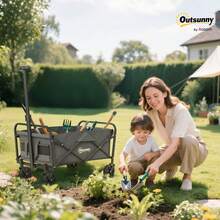 Outsunny Collapsible Folding Wagon Cart, Heavy Duty Outdoor Utility Garden Cart With Universal Wheels And Adjustable Handle For Sports, Camping, Shopping, Grey - 灰色 - 查看 2