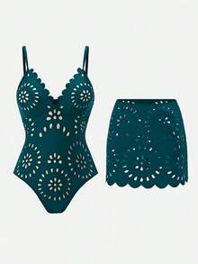 Swim Oasis Traje de baño de una pieza elegante y maduro estilo BOHO a juego, para playa y resort de primavera/verano - Agua verde azul - Ver 9