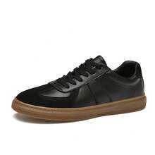 Zapatos casuales unisex, tallas 36-45, zapatos casuales para mujer y zapatos deportivos para hombre, zapatos planos con cordones de suela suave, zapatos cómodos y ligeros para hombre para uso diario, zapatillas de entrenamiento alemanas de cuero vacuno de corte bajo y talla grande para hombre, zapatos casuales blancos con bloques de color, zapatos deportivos casuales de moda. - negro' - Ver 11