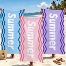 1pc Pink Wavy Pattern Summer Beach Towel, Printed Microfiber Beach Blanket, Multiple Sizes Available, Lightweight, Suitable For Swimming, Camping, Sports, Beach Or Gym, Beach Accessories | Modern Beach Towel | Durable Beach Mat, Beach Towel - Pinkish Wavy Pattern Summe - View 1