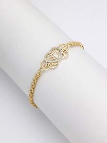 Pulsera con cadena de corazón y flor, chapada en oro de 18k tricolor, libre de níquel e hipoalergénica - San - Ver 5