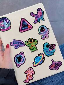 50Pcs Neon Space Astronaut Stickers For Journaling, Neon Stickers Galaxy Decals For Scrapbooking, Bullet Journal, Planner, DIY Crafts & Sci-Fi Collages - Multicolor - View 4