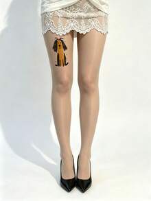 Women's Opaque Skin-Tone Pantyhose - Elegant Sheer Mini Skirt Set With Intricate Lace Hem, Stylish Dog Tattoo Aesthetic, Pointed Toe High Heels, Sexy French Chic For Date Nights And Romantic Outfits - 彩色 - 查看 6