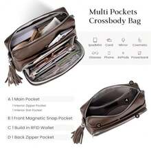 befen Genuine Leather Crossbody Purses for Women Small Crossbody Bags Purse with Built in RFID Blocking Wallet - Gris claro - Ver 4
