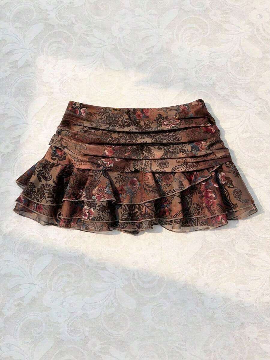 Summer Skirt – Short Cut, Ruffles At The Hem – Perfect For Holiday Or Beach Looks - 栗子2 - 查看 1