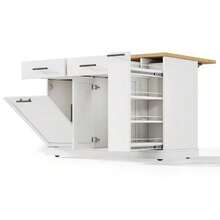 Kitchen Island With Wheels And Fold-Down Worktop, Kitchen Trolley With Waste Bin, 4-Level Spice Rack, 2 Drawers And Wheels With Brakes, 120 * 45 (70) * 93 Cm - White - View 11