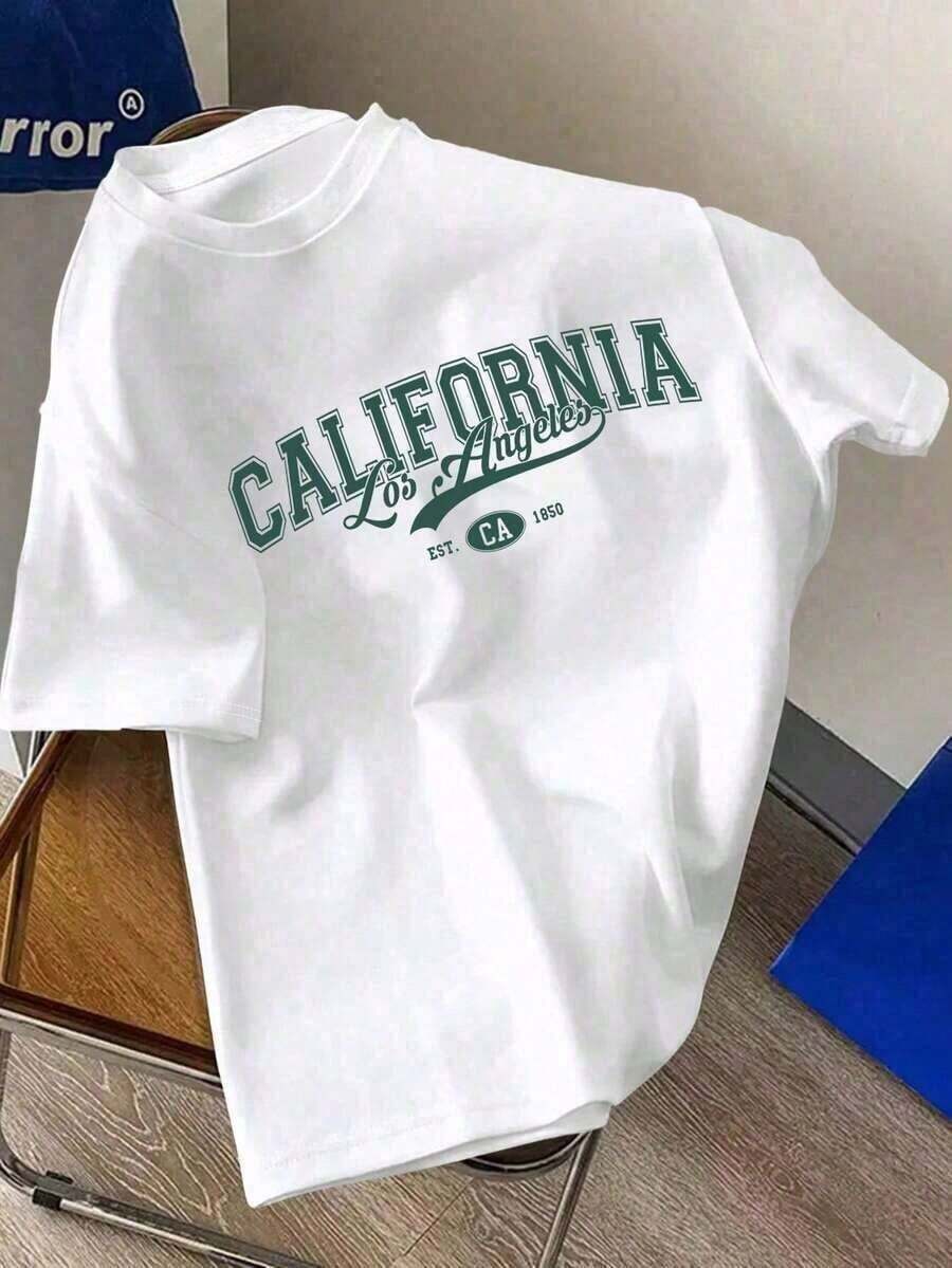 Men's T-Shirt With Letter Print, Suitable For Summer GPHY I8DA - 軍綠色 - 查看 1