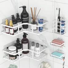 No-Drill Adhesive 5-Piece Corner Bathroom Shelf Set – Large Capacity, Space-Saving Storage Rack Available In Two Colors (Black/White), Includes A Soap Dish, Toothbrush Holder, And Hooks. Waterproof And Rustproof, Suitable For Kitchens, Dining Rooms, Parties, And Makes A Great Gift For Friends And Family, Christmas Decoration, Home Décor, Valentine's Day Gift, Family Gift, And Room Decor. - trắng - Xem 11