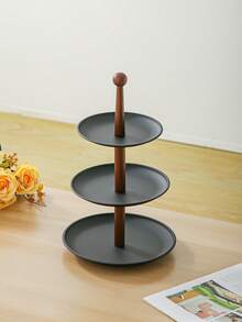 1 pieza, Soporte de servir de 2 o 3 niveles con varilla de soporte de madera, bandeja de exhibición de postres, frutas, pasteles, para té y decoración del hogar - Multicolor - Ver 12