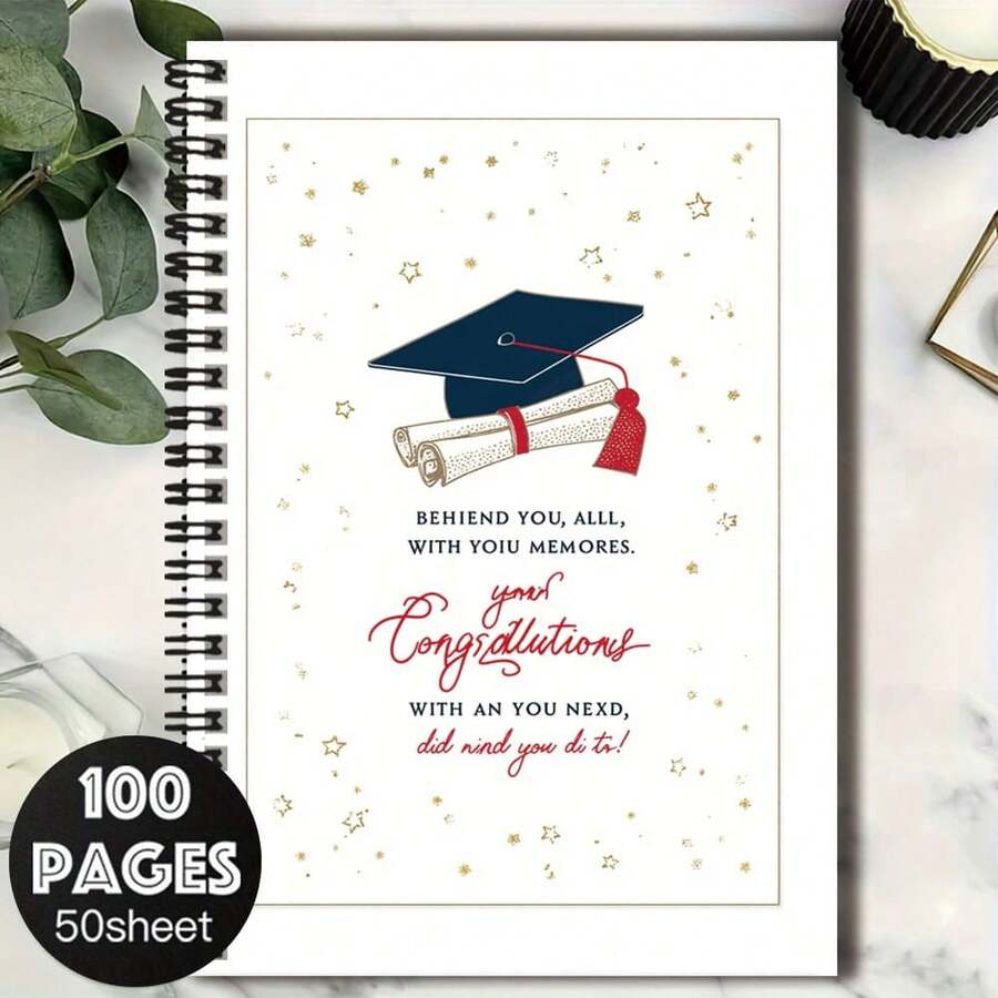 100-Page Graduation Season Exclusive Spiral Notebook, Decorated With Graduation Cap And Scroll Pattern, Accented With Star Elements, Fully Immersive Atmosphere! Suitable For Work Records, Study Notes, Diary Writing, And Also A Thoughtful Gift Choice For Birthdays And Graduations! - C - View 1