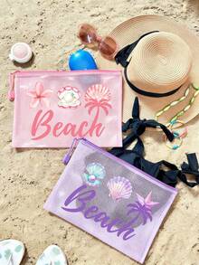 Tas Pantai PVC Tahan Air Modis dengan Motif Kerang "Pantai", Ukuran A4, Tas Kosmetik Transparan, Tas Perlengkapan Mandi, Resleting Nilon, Cocok untuk Berenang, Menyelam, Liburan Musim Panas, Ringan, Perlengkapan Pantai, Perlengkapan Perjalanan/Kembali ke Sekolah, Teman Liburan - MultiWarna - View 4