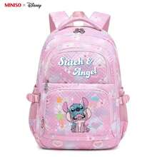 Ba lô MINISO Disney Stitch & Angel, họa tiết hoa hồng nhuộm tie-dye, thích hợp cho công việc văn phòng, học tập và du lịch. - hồng - Xem 2