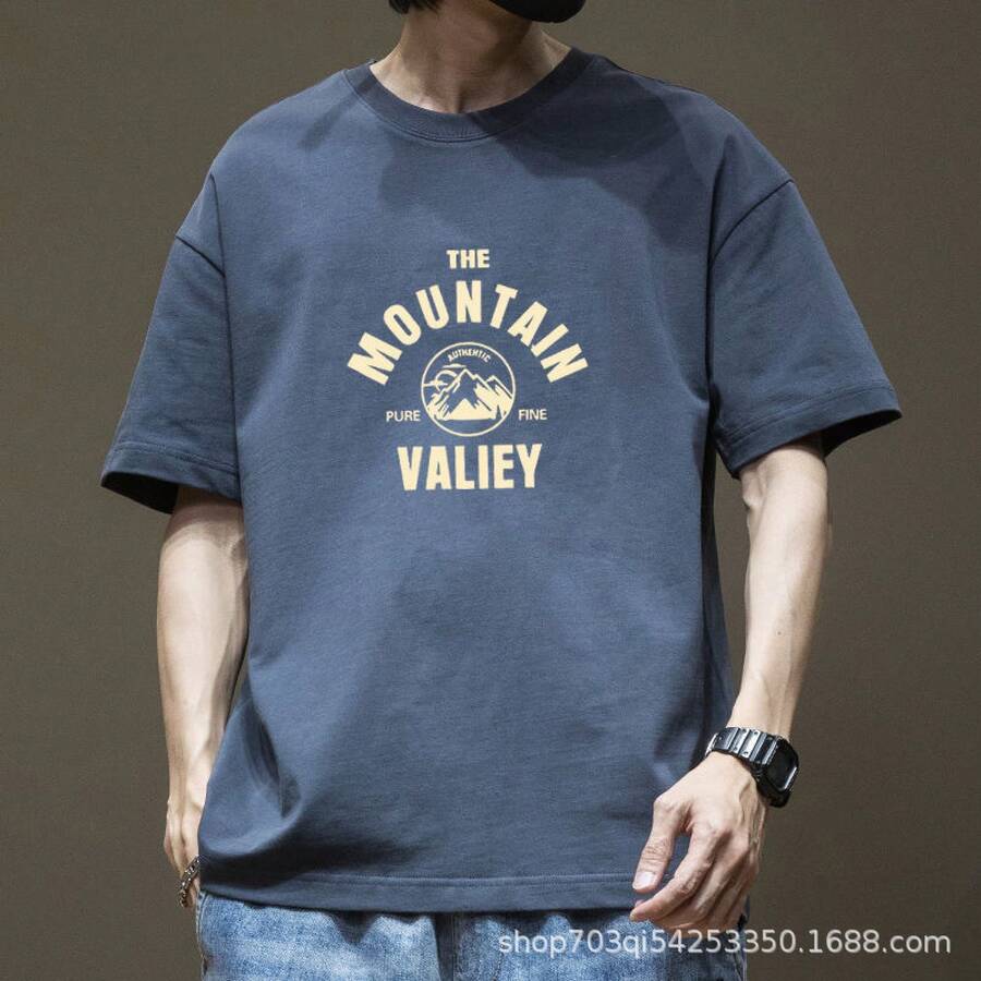 Men's Fashion Brand T-Shirt 2026, New, Short Sleeve, Summer, Pure Cotton, Men's T-Shirt, Men's Medium Sleeve T-Shirt. - 藍色 - 查看 1