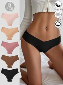 5 piezas de ropa interior femenina sin costuras, braga invisible cómoda y amigable con la piel, sexy tipo hipster para deportes, transpirables y sexy de triángulo para mujeres - Multicolor - Ver 6