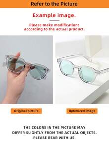 1pc Unisex Retro Round Frame High Quality Minimalist Fashion Glasses, Suitable For Travel, Beach, And Daily Wear - Gray Frame, Light Green Trim - View 5