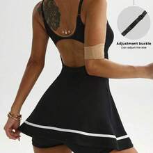 guangzhougaolangshangmao Dewbera Vestido de tankini con tirantes ajustables, bajo con rayas de contraste y shorts, adecuado para primavera y verano - Rosa - Ver 3