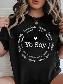 1 Fashionable Casual White T-Shirt For Men And Women With The Phrase "I Am" With Bible Quotes, Christian Positive Affirmation T-Shirt In Spanish, Loose Blouse With Religious And Faith Aesthetic, Versatile Christian Gift T-Shirts For Women, Easy To Match, For Daily Wear, Urban Style, Vacation Wear, Weekend Wear. - 黑色 - 查看 1