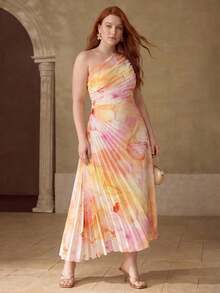 PREMIUM VESTIDO PLISADO CON ESTAMPADO FLORAL PARA MUJER TALLA GRANDE, ROMÁNTICO PARA CITAS, PRIMAVERA/VERANO - Multicolor - Ver 5