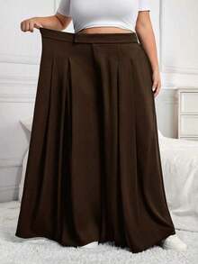 CURVE+ Pantalones sueltos y plisados para mujer de talla grande, primavera/verano - Marrón - Ver 8