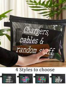 網格化妝包，印有「Charles」字樣的旅行網格化妝包與夏季必備品。便攜式化妝品收納包，多功能收納包，數位收納，數據線收納，適用於度假、辦公室、購物、酒店、返校禮物、生日禮物、旅行配件、教師節禮物、婚禮配件 - 彩色 - 查看 1